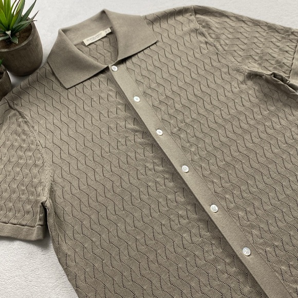 Suitsupply Cotton Silk Semi Sheer Lace Knit Short Sleeve Button Up Polo Cardigan - Picture 3 of 14